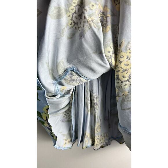 Free People Happy Heart Baby Blue Floral Ruched Mini Dress Size XS Stretch Smock - Picture 9 of 10
